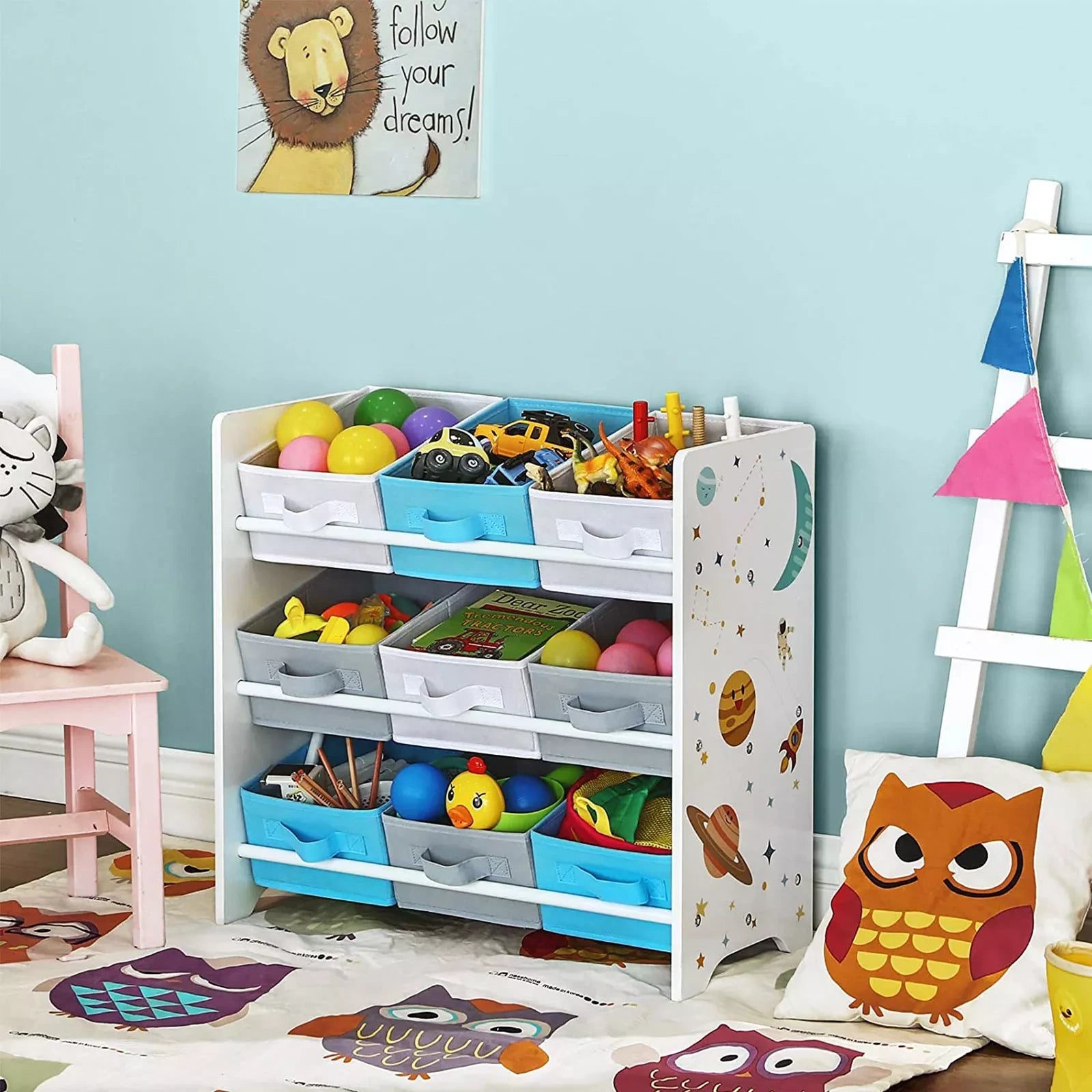 In And OutdoorMatch Kinderboekenkast Lilly - 6 vakken - Boekenkast & speelkast - 2 in 1 - Woon-, slaapkamer en kinderkamer - Hout - MDF - 63x30x60cm Boekenkast