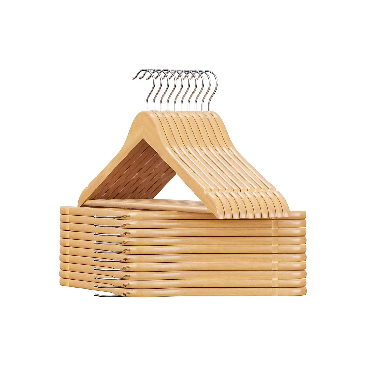 In And OutdoorMatch Kledinghangers deluxe Terrence - 10 stuks - Anti Slip - Broekhangers - Ruimtebesparend - 44,5 x 23 x 1,2 cm - Hout kledinghanger