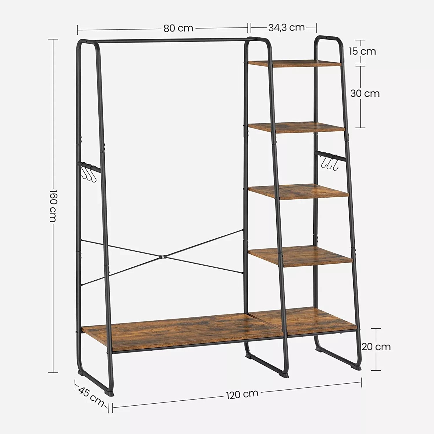 In And OutdoorMatch Kledingrek Terence - 45x120x160cm - Metaal en hout - Kledingkast organizer - Industrieel - Slaapkamer Kapstok