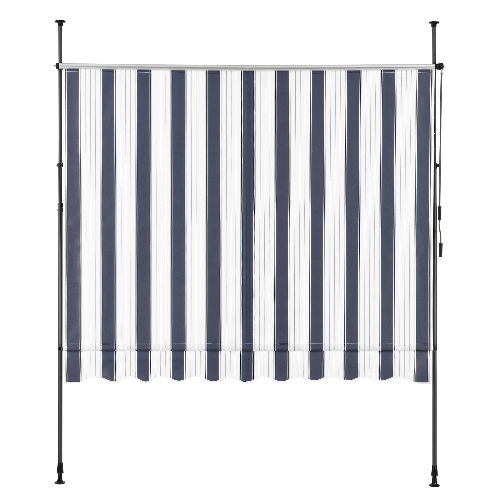 In And OutdoorMatch Klemluifel Emery - Uitschuifbare Luifel - Donkerblauw en Wit - 400x120 cm - Staal en Stof - Waterafstotend - UV Bescherming Sunshade