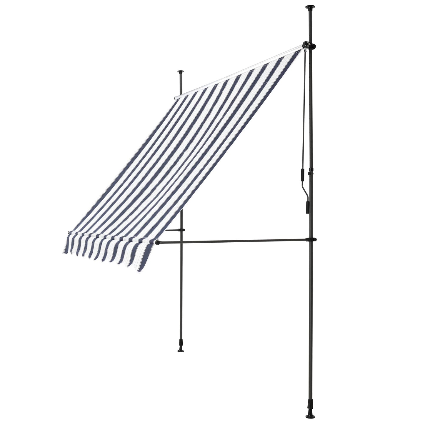 In And OutdoorMatch Klemluifel Tobi - Uitschuifbare Luifel - Donkerblauw en Wit - 350x120 cm - Staal en Stof - Waterafstotend - UV Bescherming Sunshade