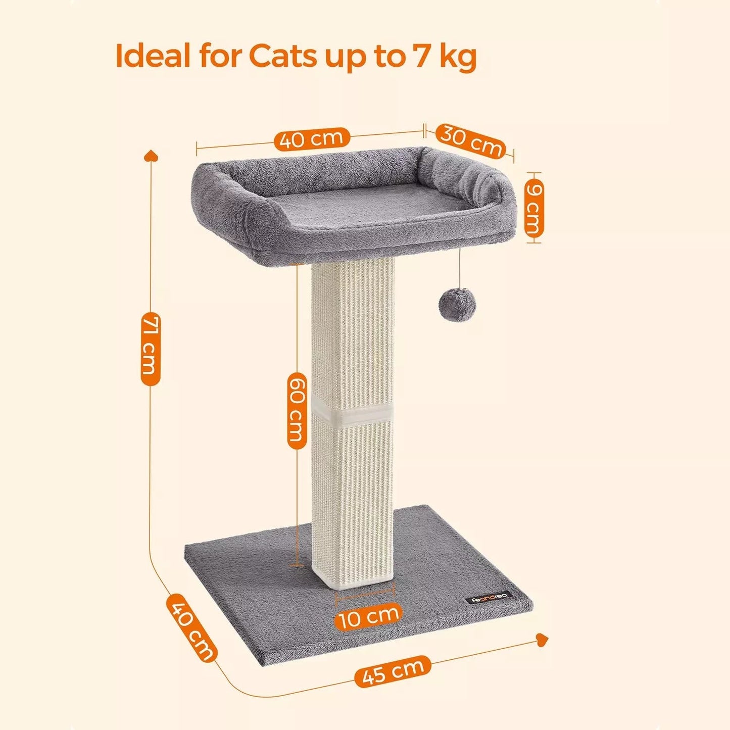 In And OutdoorMatch Krabpaal Eudora - 71cm - Voor Katten - Grijs - Zachte Kattenmand Hangmat - Post - Kattenspeelgoed - Ook geschikt voor kleine kittens Krabpaal