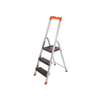 In And OutdoorMatch Ladder Arnold - Met 3 treden - Aluminium ladder - 12 cm brede treden - Met ribbels - Antislipvoetjes - Met leuning - Gereedschapsbak - Max. draagvermogen 150 kg - Getest door TV Rheinland - Zilver Ladder