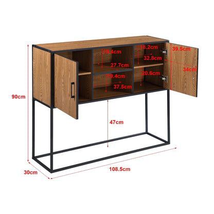 In And OutdoorMatch Ladekast Burnice - Kast - 90x108,5x30 cm - Houtkleurig en Zwart - Spaanplaat en Metaal - Stijlvol Design Kast