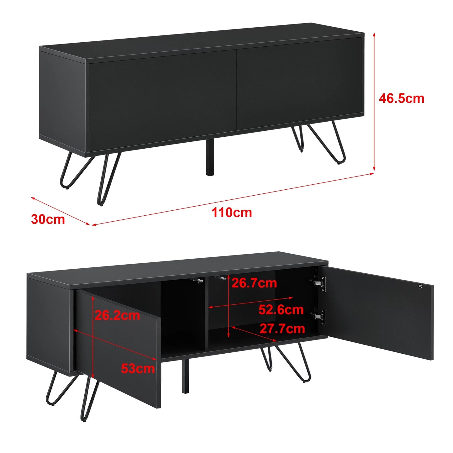 In And OutdoorMatch Ladekast Joesph - 46,5x110x30 cm - Zwart - Veelzijdige opbergruimte - Spaanplaat en metaal - Stijlvolle uitstraling Kast