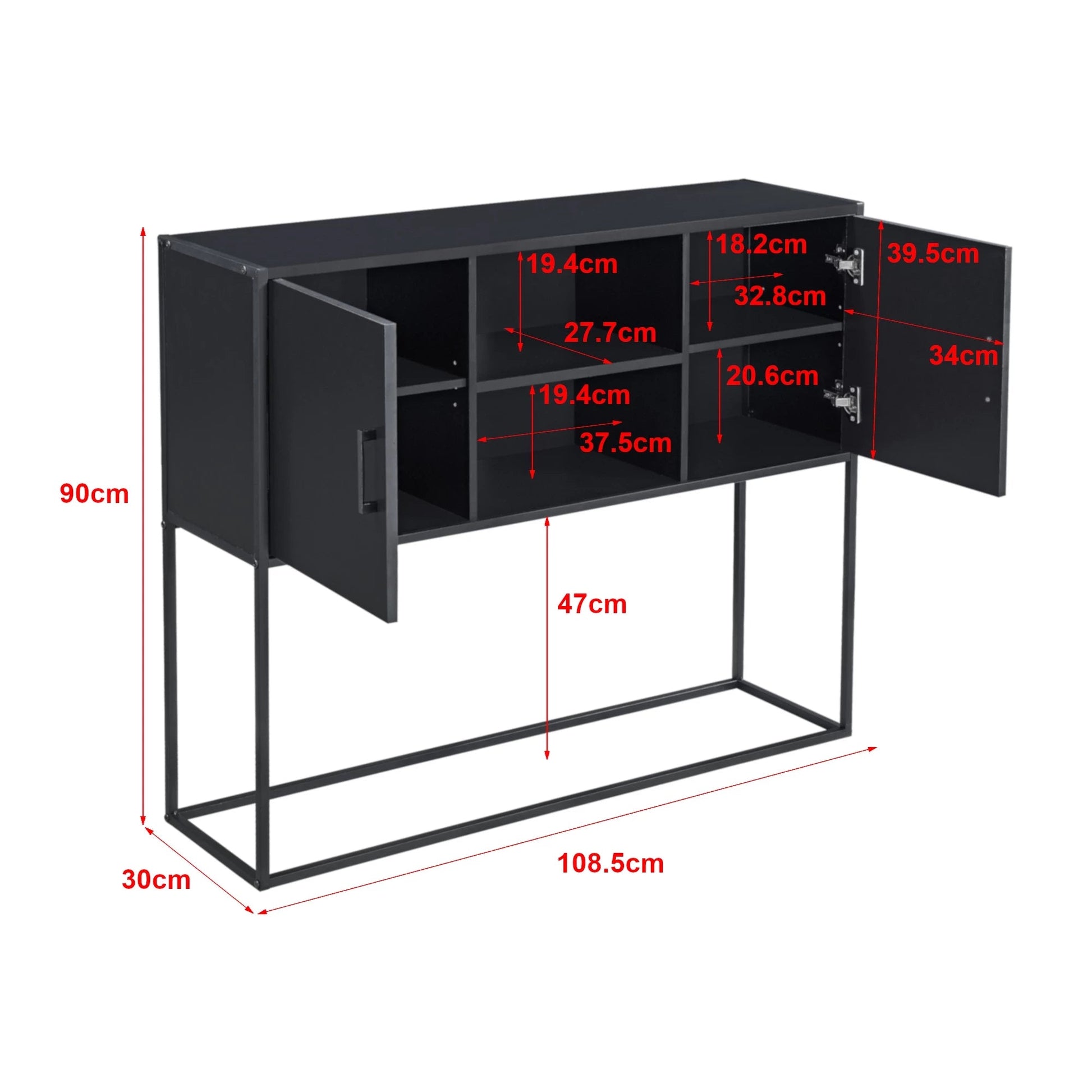 In And OutdoorMatch Ladekast Ryley - Spaanplaat en Metaal - 90x108,5x30 cm - Zwart - Modern Design Kast