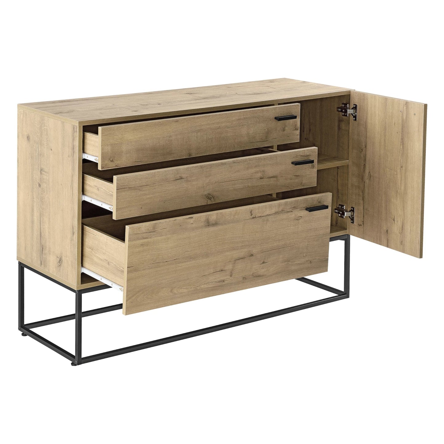 In And OutdoorMatch Ladenkast Domenick - Commode - 79x115x40 cm - Zwart en Eikenkleurig - Staal en Spaanplaat - Modern Design Bijzetttafel