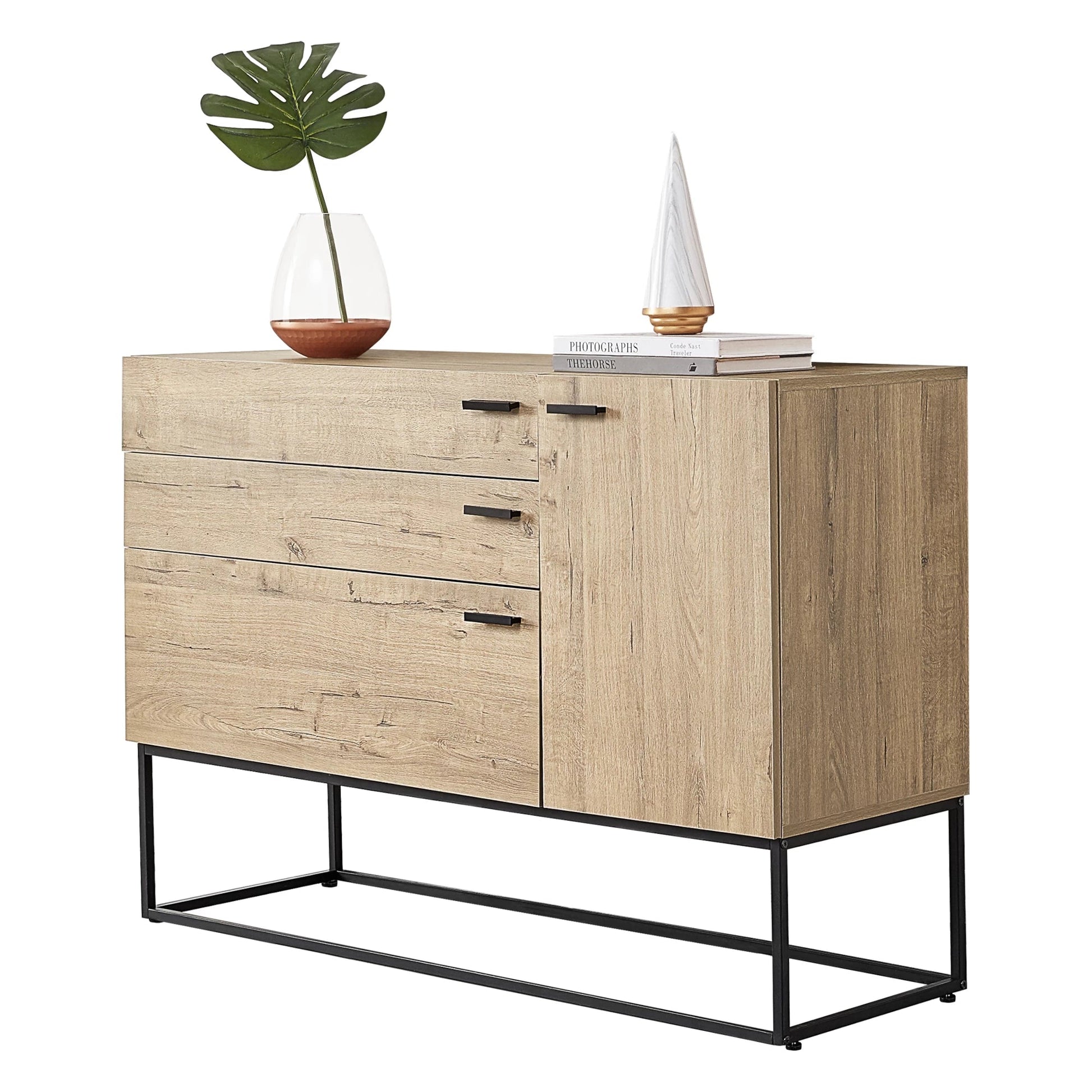 In And OutdoorMatch Ladenkast Domenick - Commode - 79x115x40 cm - Zwart en Eikenkleurig - Staal en Spaanplaat - Modern Design Bijzetttafel