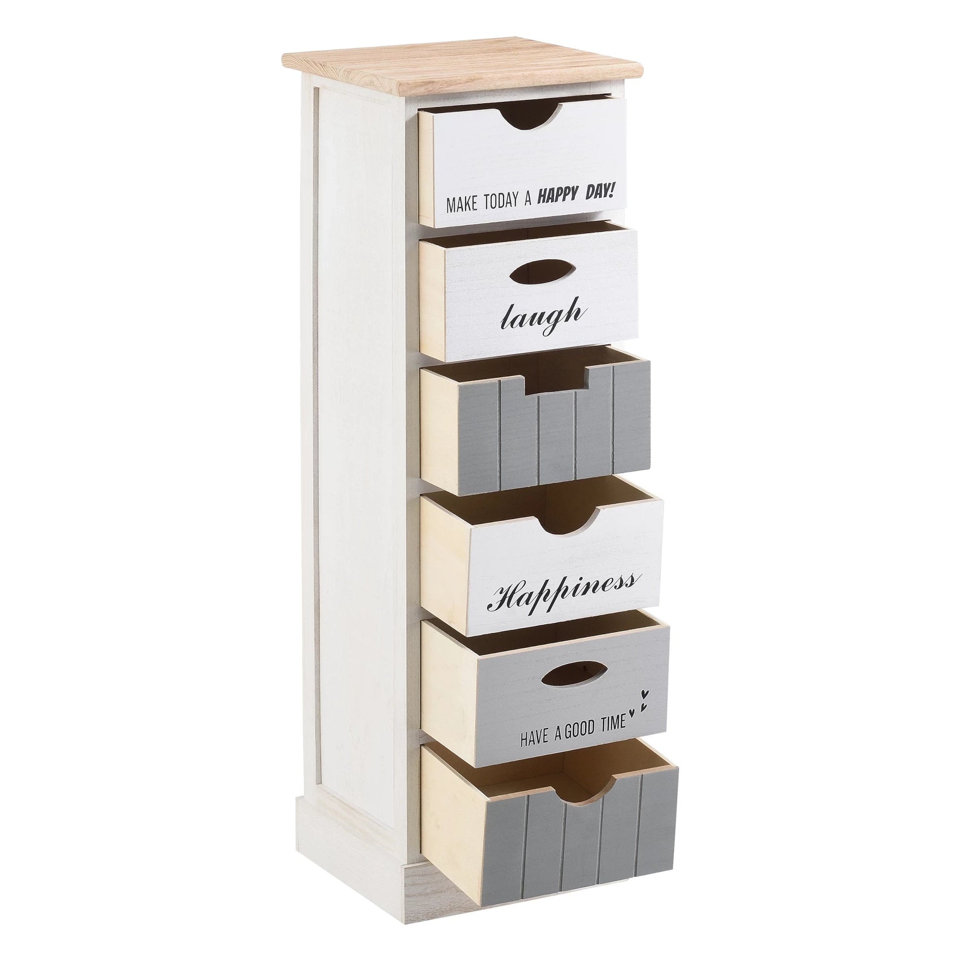 In And OutdoorMatch Ladenkast Kylie - Met 6 Laden - 91x29x27 cm - Wit en Grijs - Paulowniahout - Modern Design storage rack