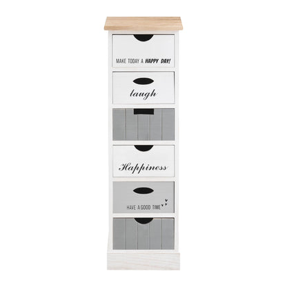 In And OutdoorMatch Ladenkast Kylie - Met 6 Laden - 91x29x27 cm - Wit en Grijs - Paulowniahout - Modern Design storage rack