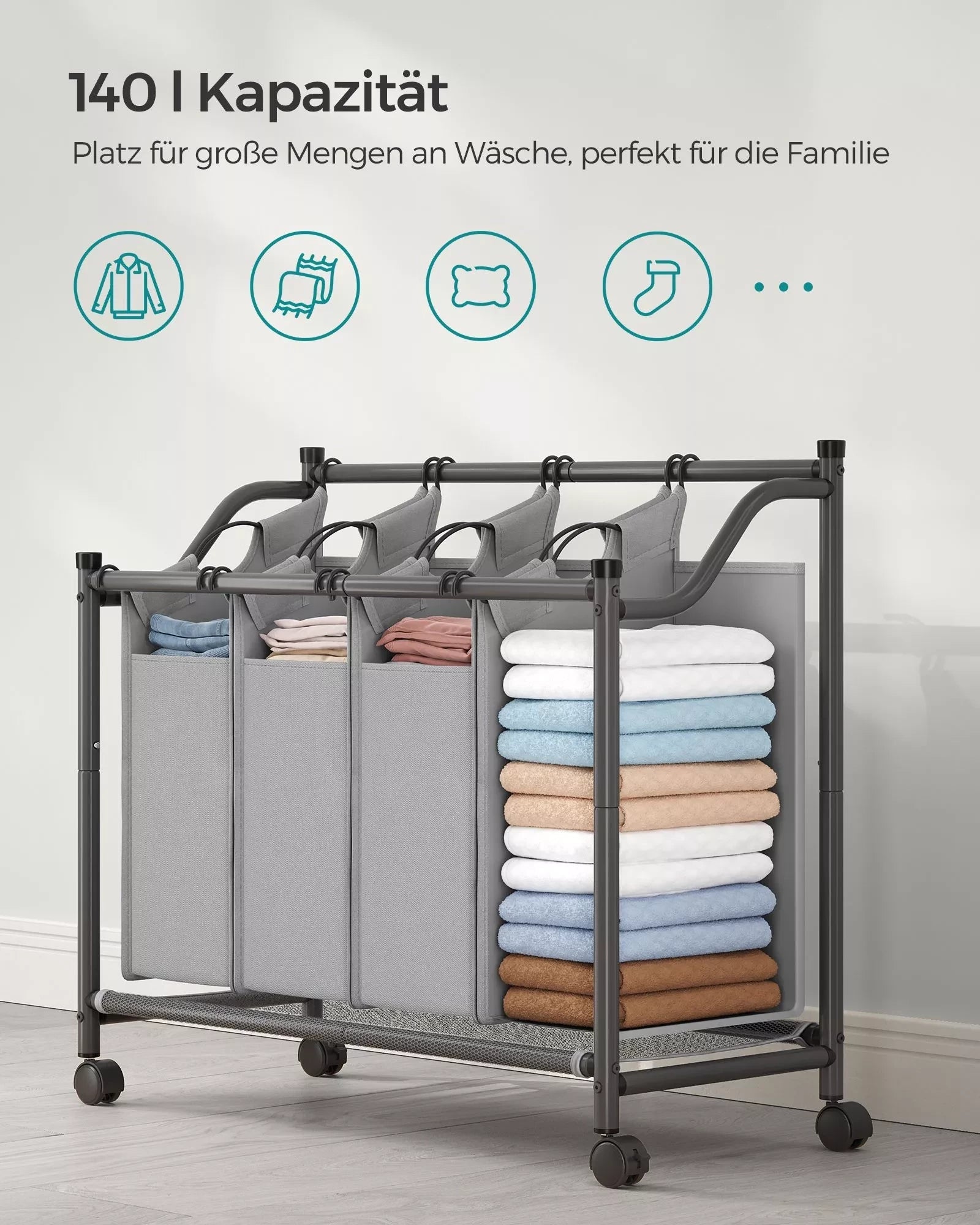 In And OutdoorMatch Laundry basket Quentin - 4 bags - Laundry sorter - Laundry box - Rectangle - Wicker - 97x41x81cm Wasmand