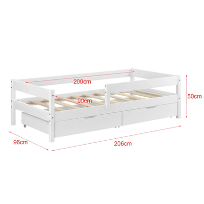 In And OutdoorMatch Ledikantbed Jazmyne - Met valbeveiliging - En 2 Laden - 90x200 cm - Wit - Sparrenhout en Spaanplaat - Voor meisjes - Voor jongens Eén persoon slapen