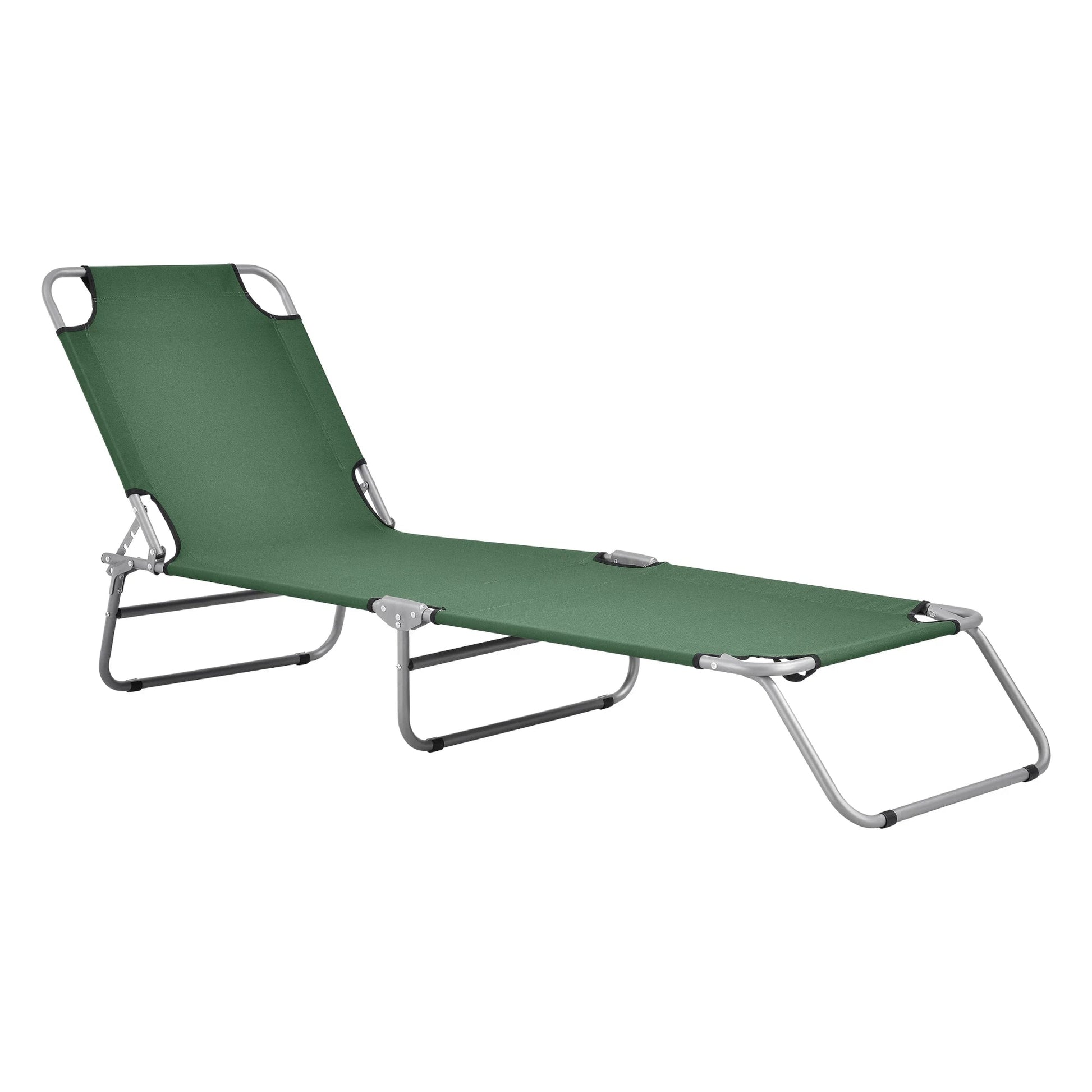 In And OutdoorMatch Ligbed Arianna - Zonnebed - 186x55x24 cm - Donkergroen en Mat Zilver - Met Draagriemen Lounge stoel