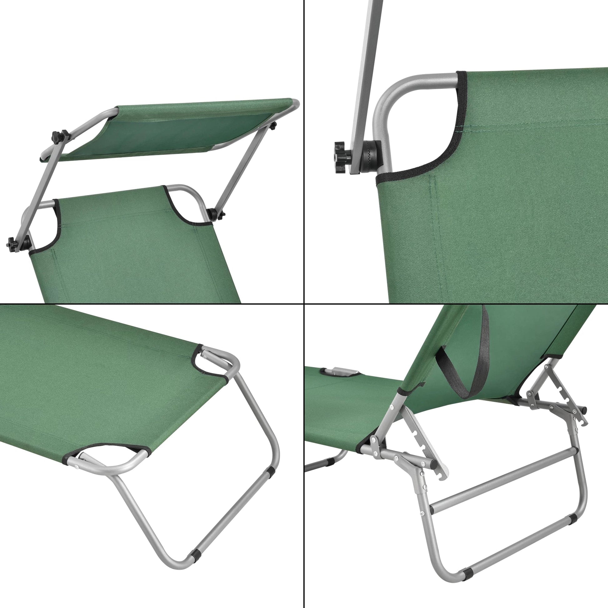 In And OutdoorMatch Ligbed Ayla - Met Luifel - 186x55x24 cm - Donkergroen - Verstelbare Luifel Lounge stoel