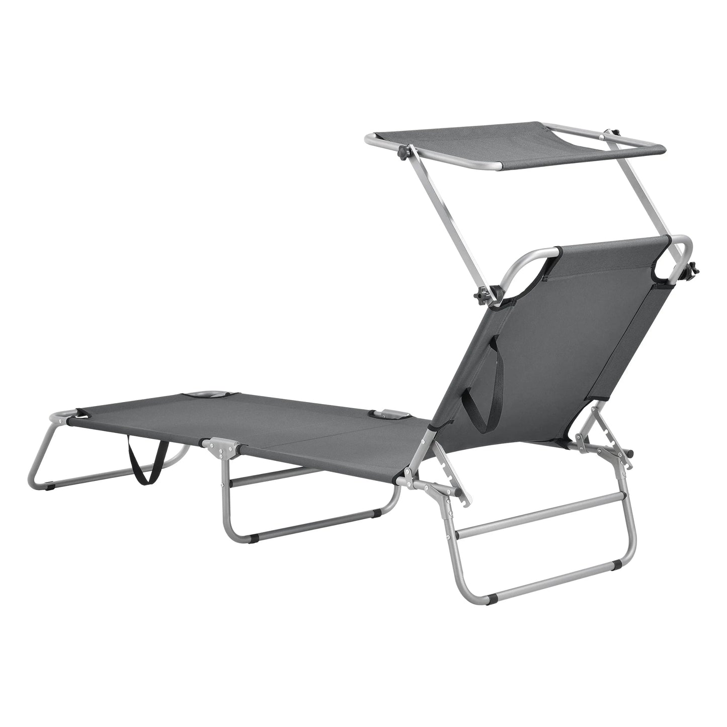 In And OutdoorMatch Ligbed Bobby - Met Luifel - 186x55x24 cm - Donkergrijs - Verstelbare Luifel Lounge stoel