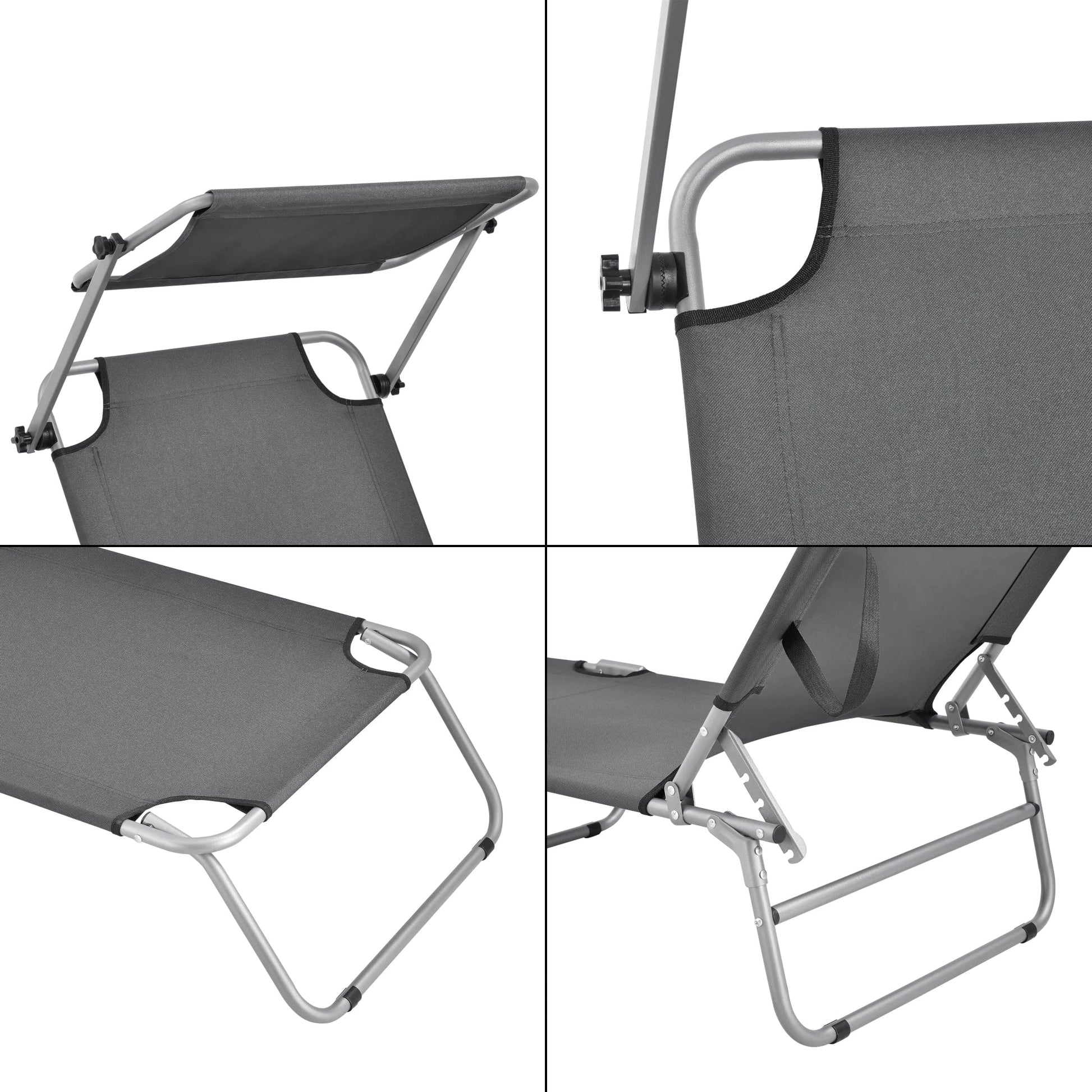 In And OutdoorMatch Ligbed Bobby - Met Luifel - 186x55x24 cm - Donkergrijs - Verstelbare Luifel Lounge stoel