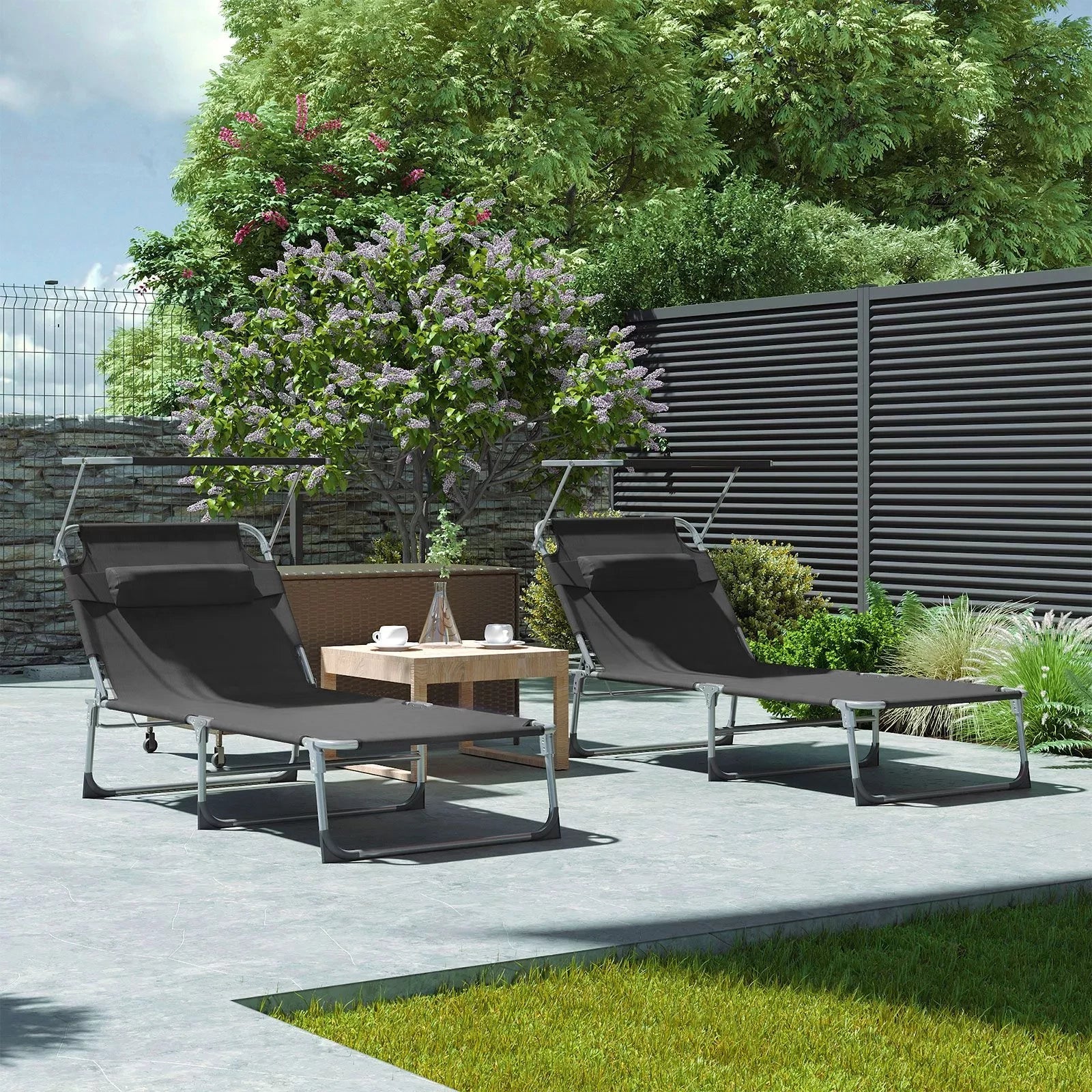 In And OutdoorMatch Ligbed Erik Yolanda - Zonnebank - Met parasol - Tuinligbed - Loungebank - Grijs - 210 x 73 x 35 cm Lounge stoel