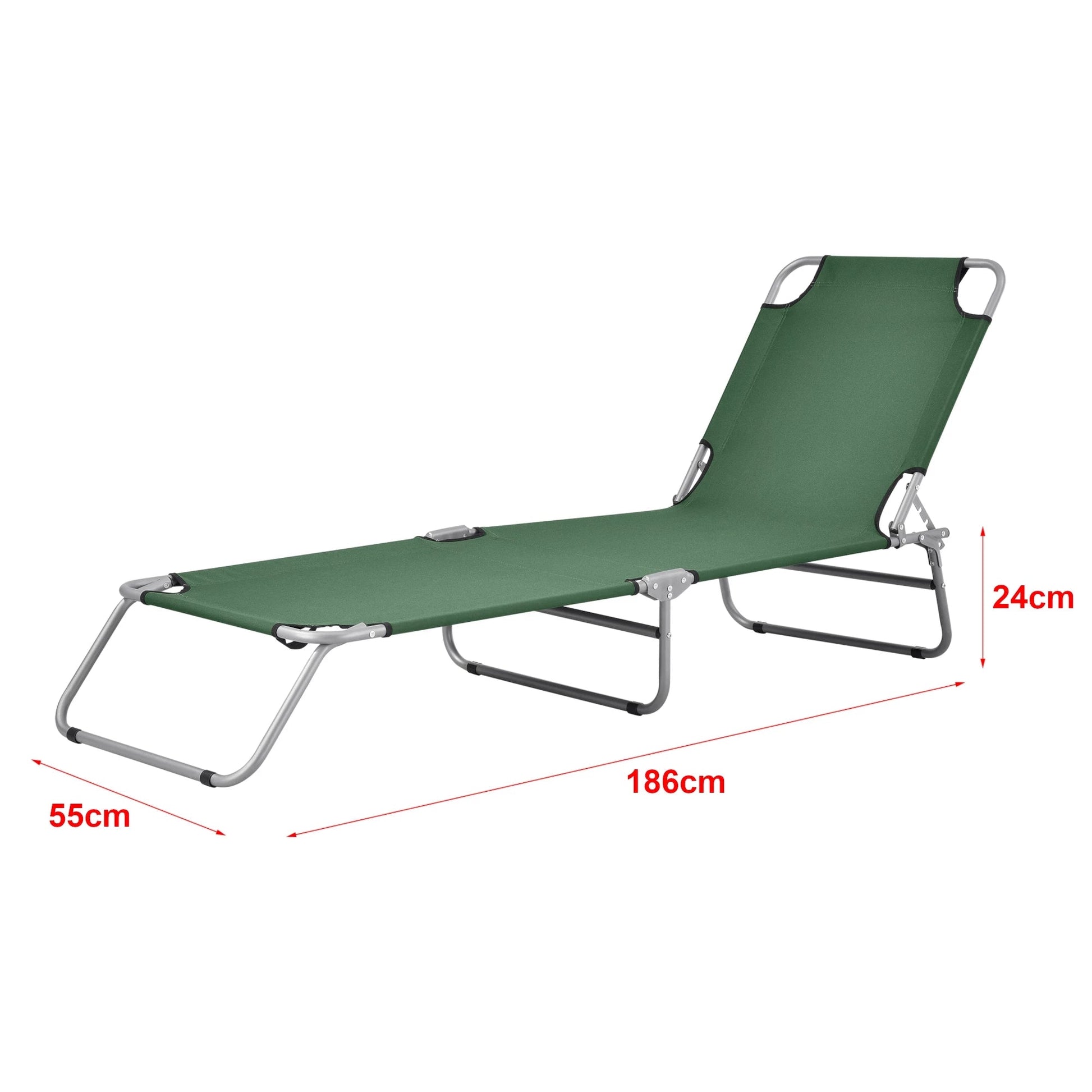 In And OutdoorMatch Ligbed Jany - Ligbed - Set van 2 - 186x55x24 cm - Donkergroen en Zilver - Staal en Stof - Opvouwbaar en Ruimtebesparend Lounge stoel