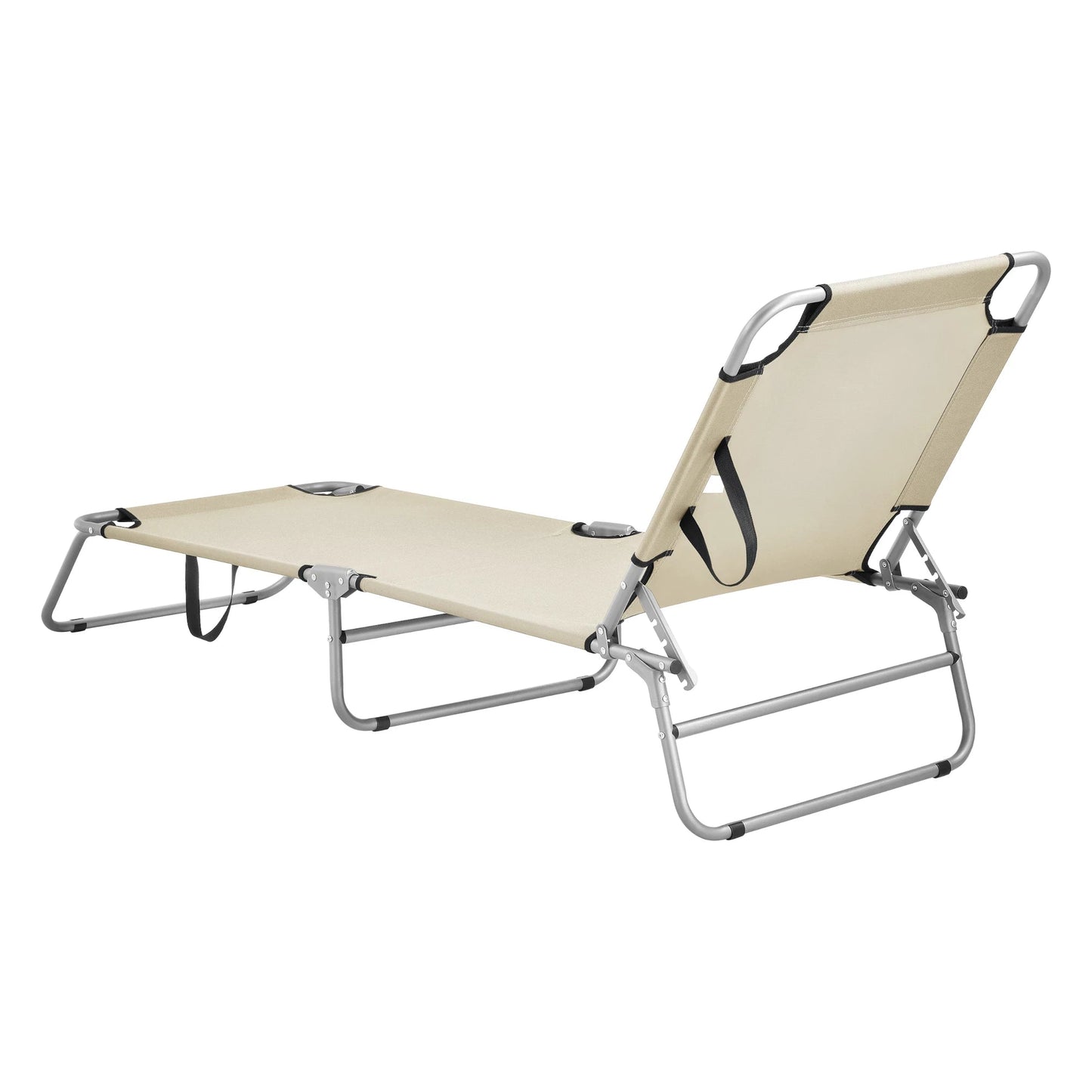 In And OutdoorMatch Ligbed Kari - Zonnebed - 186x55x24 cm - Beige en Mat Zilver - Met Draagriemen Lounge stoel