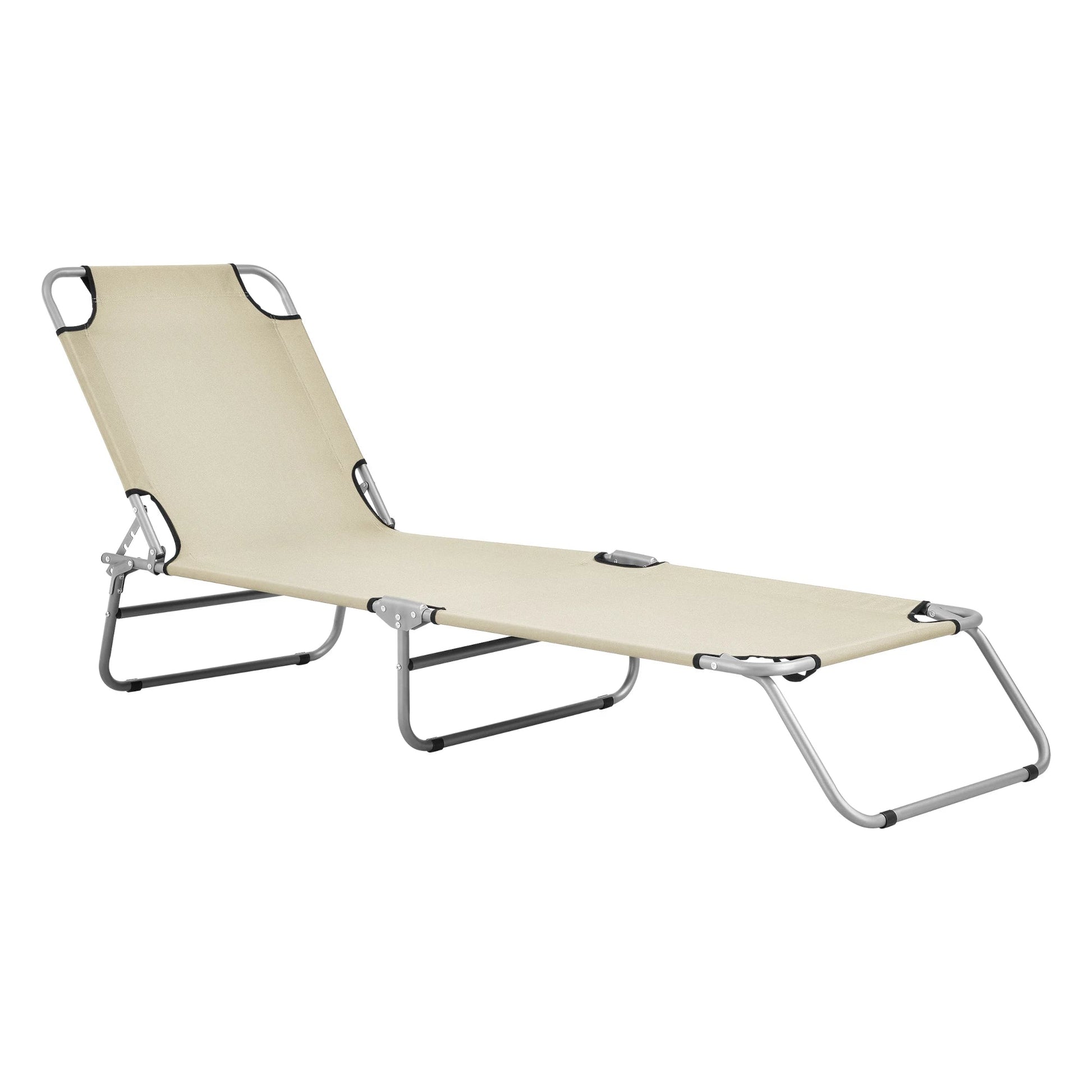 In And OutdoorMatch Ligbed Kari - Zonnebed - 186x55x24 cm - Beige en Mat Zilver - Met Draagriemen Lounge stoel