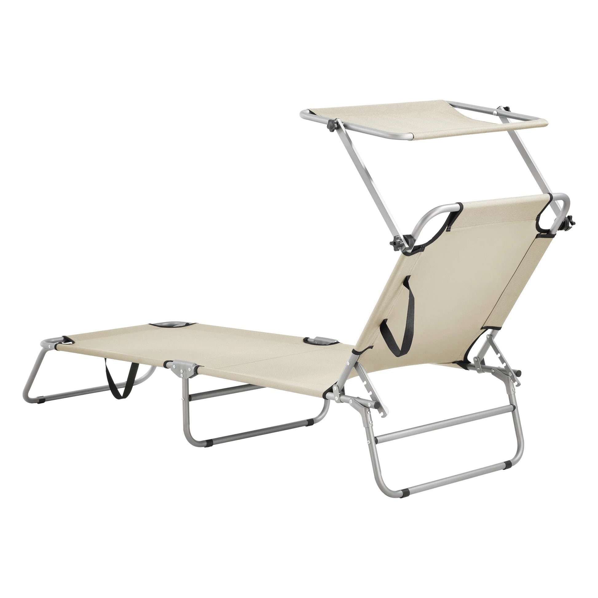 In And OutdoorMatch Ligbed Lucas - Met Luifel - 186x55x24 cm - Beige - Verstelbare Luifel Lounge stoel