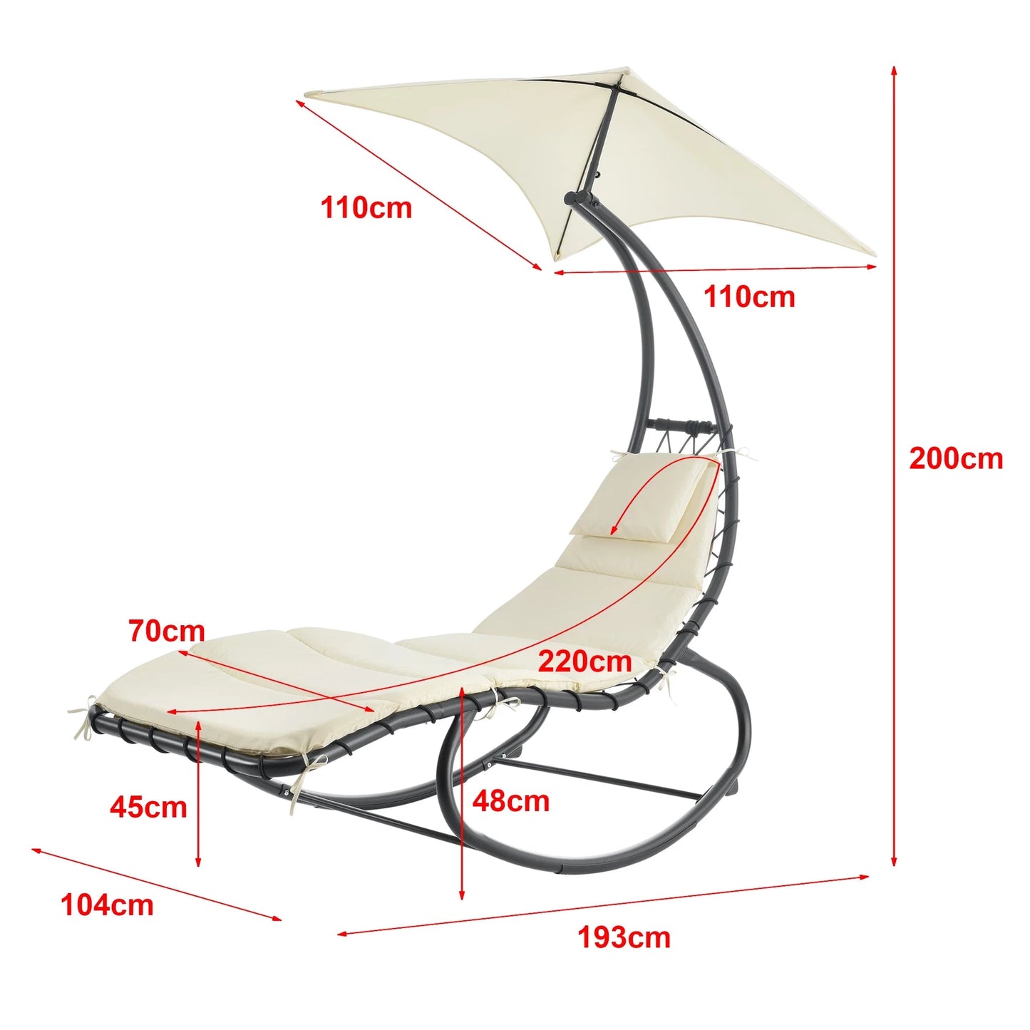 In And OutdoorMatch Ligbed Martin - Met Luifel - Schommelstoel - 193x104x200 cm - Beige en Antraciet - Staal en Polyester Garden Chair