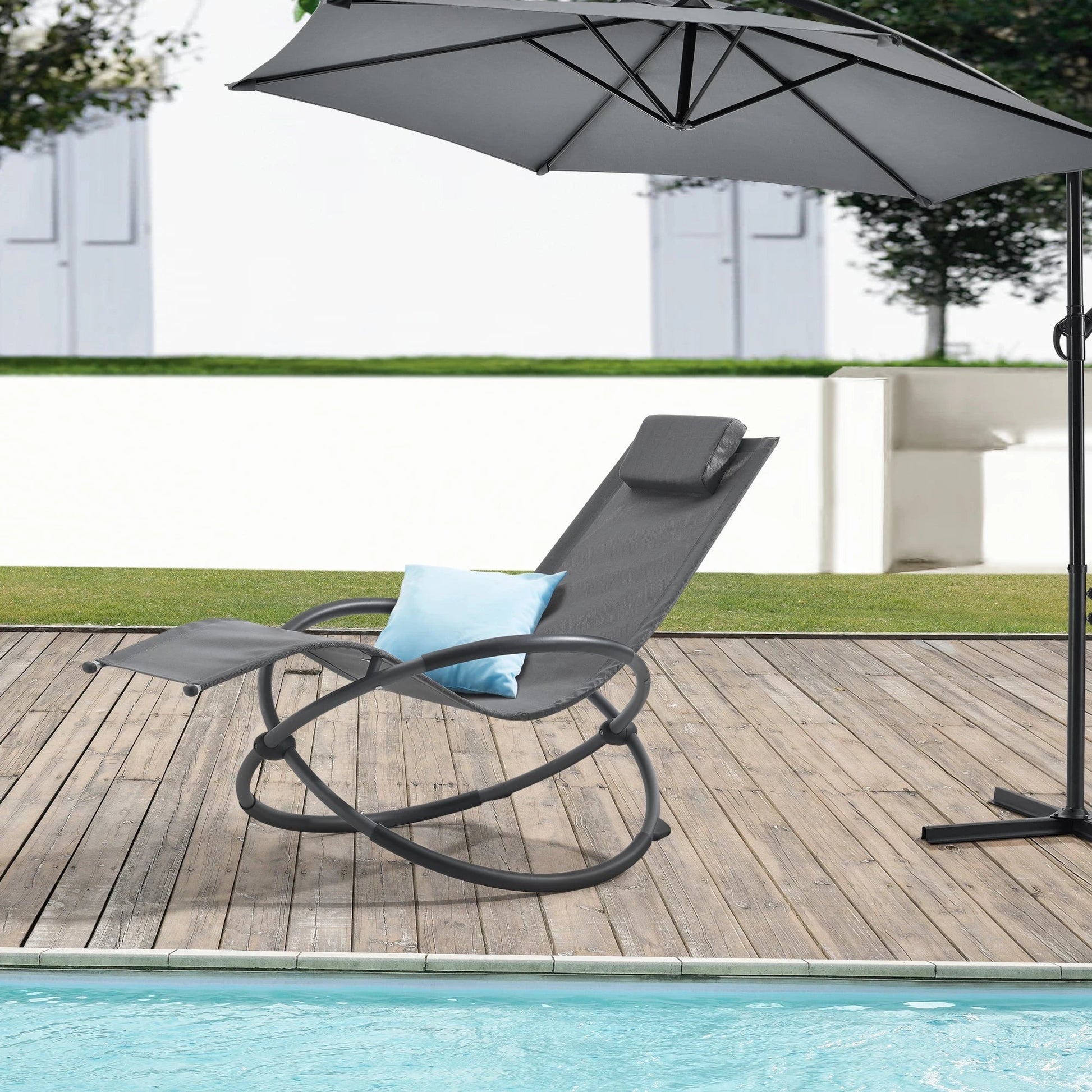 In And OutdoorMatch Ligstoel Sarina - Schommelstoel - 166x74x86 cm - Donkergrijs - Staal en Stof - Stijlvolle uitstraling Garden Chair