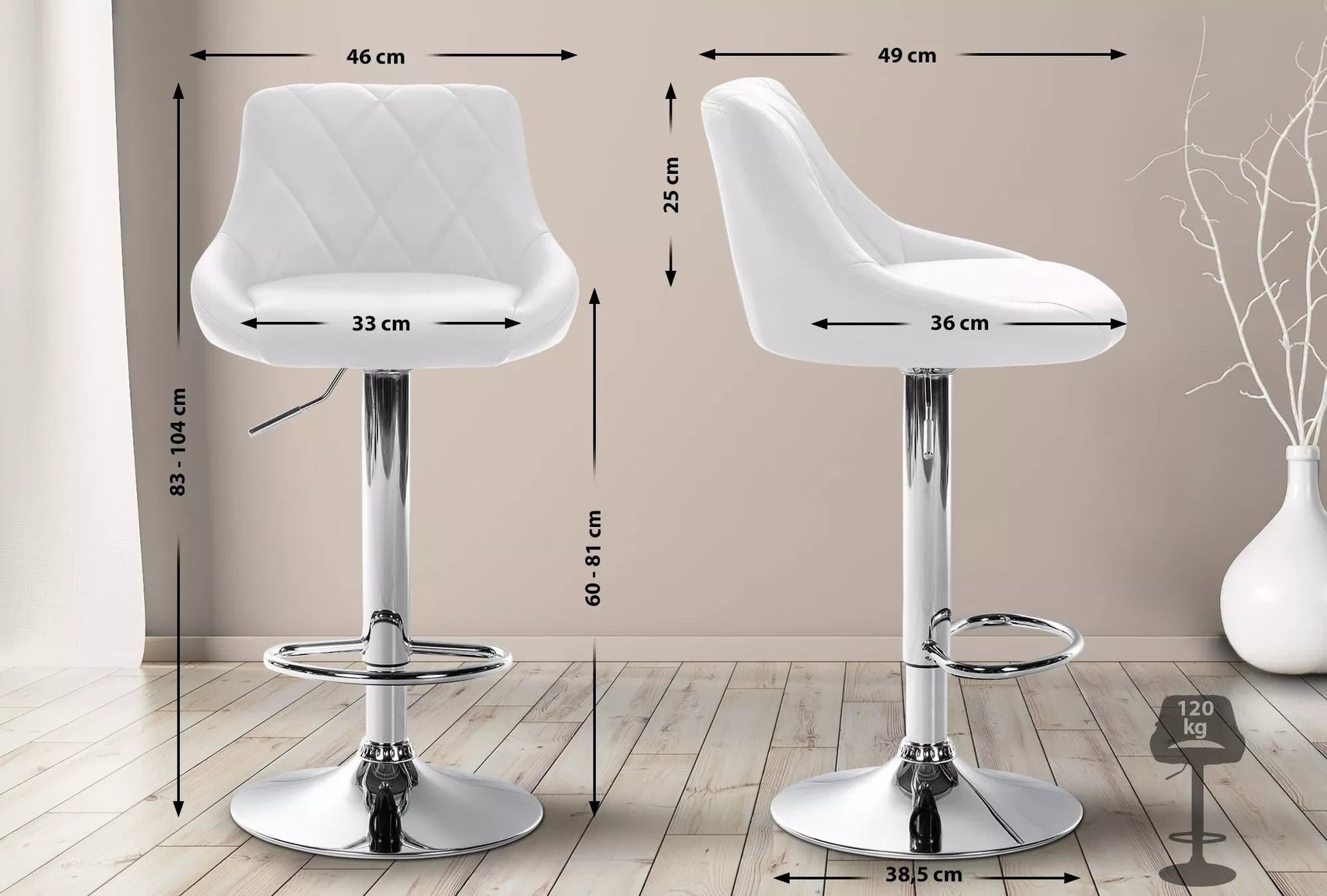 In And OutdoorMatch Luxe Barkruk Moshe - Wit - Imitatie Leder - Chroom - Ergonomische Barstoelen - Set van 1 - Met Rugleuning - Voetensteun - Voor Keuken en Bar - Gestoffeerde Zitting Barkrukken / hocker