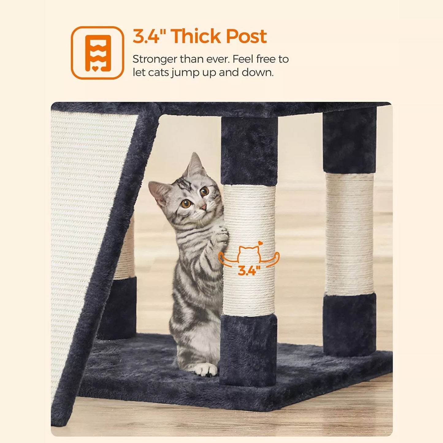 In And OutdoorMatch Luxe Krabpaal Hajar - Voor Katten - 172cm - Zwart - Zachte Kattenmand Hangmat - Kattenspeelgoed - Geschikt voor kleine kittens- moederdag cadeautje Krabpaal