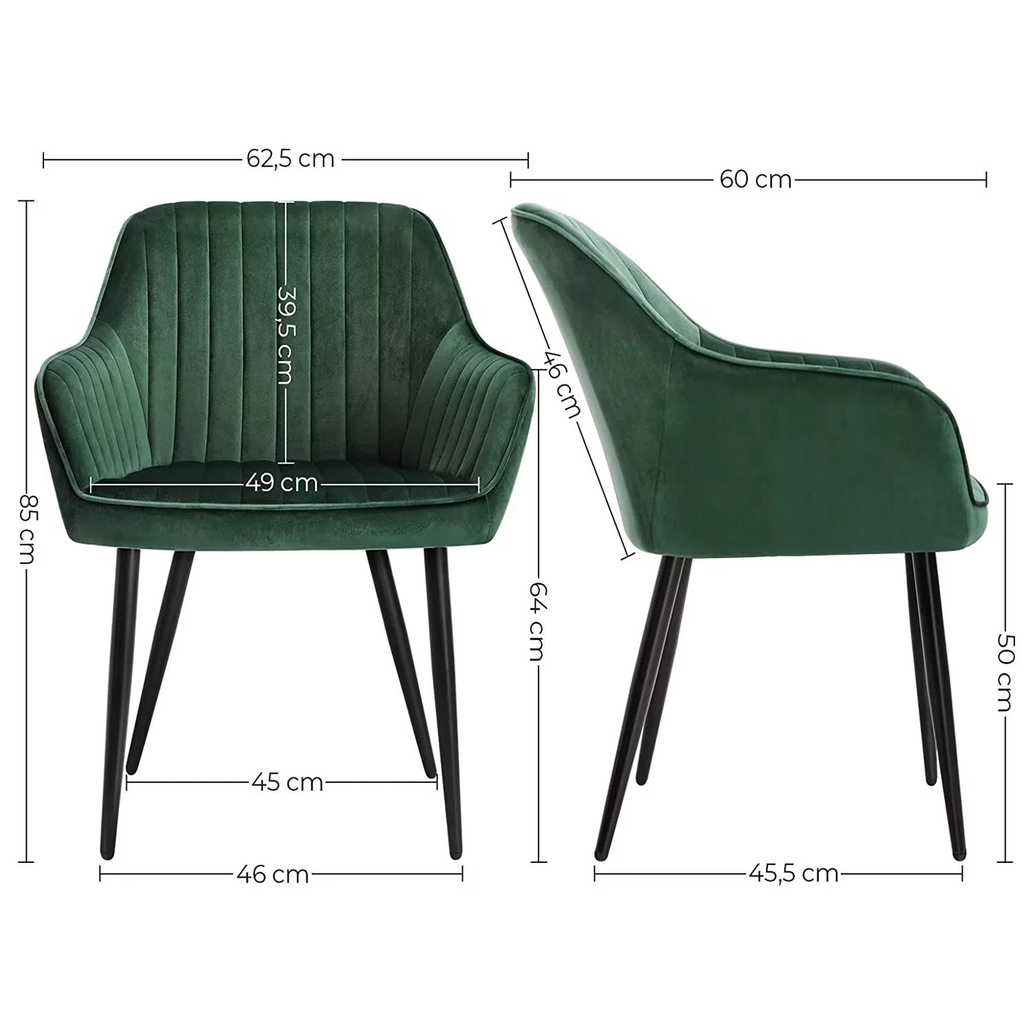 In And OutdoorMatch Luxe eetkamerstoel Justus - Groen - Met armleuning en rugleuning - Set van 2 - Woonkamerstoelen - Keukenstoelen - Fluweel Eetkamerstoel