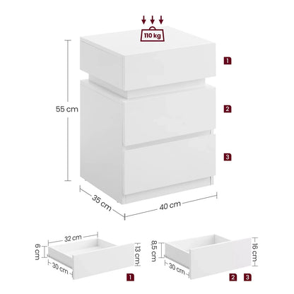 In And OutdoorMatch Luxe ladekast Shanelle - LED verlichting - Nachtkastje - Slaapkamer - Bureau - Bureau - Ladekast Hout - Wit - 33x40x55cm Bijzetttafel