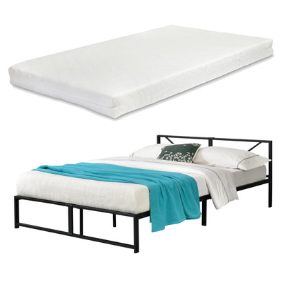 In And OutdoorMatch Metalen Bed Danika - Bedframe - Met Matras - Zwart - 140x200 cm - Minimalistisch Design Eén persoon slapen