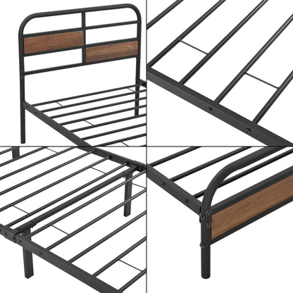 In And OutdoorMatch Metalen Bed Dinga - Bedframe - Zwart - Walnootkleurig - 90x200 cm Eén persoon slapen