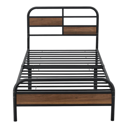 In And OutdoorMatch Metalen Bed Dinga - Bedframe - Zwart - Walnootkleurig - 90x200 cm Eén persoon slapen