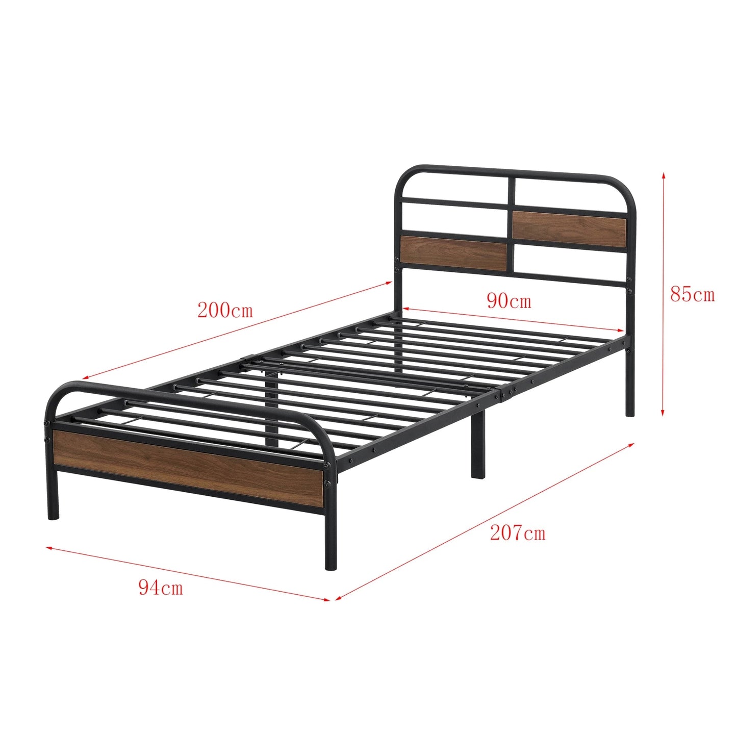 In And OutdoorMatch Metalen Bed Dinga - Bedframe - Zwart - Walnootkleurig - 90x200 cm Eén persoon slapen