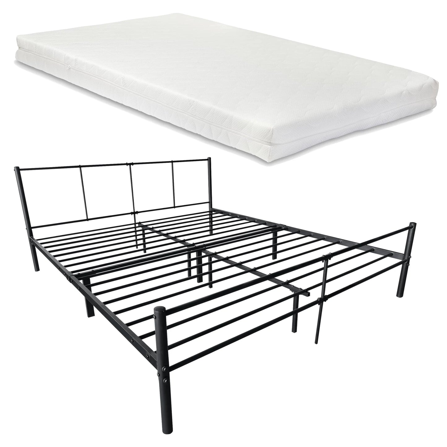 In And OutdoorMatch Metalen Bed Kylie - Met Bedbodem - Met Matras - Zwart - 180x200 cm - Modern Design bed twee personen