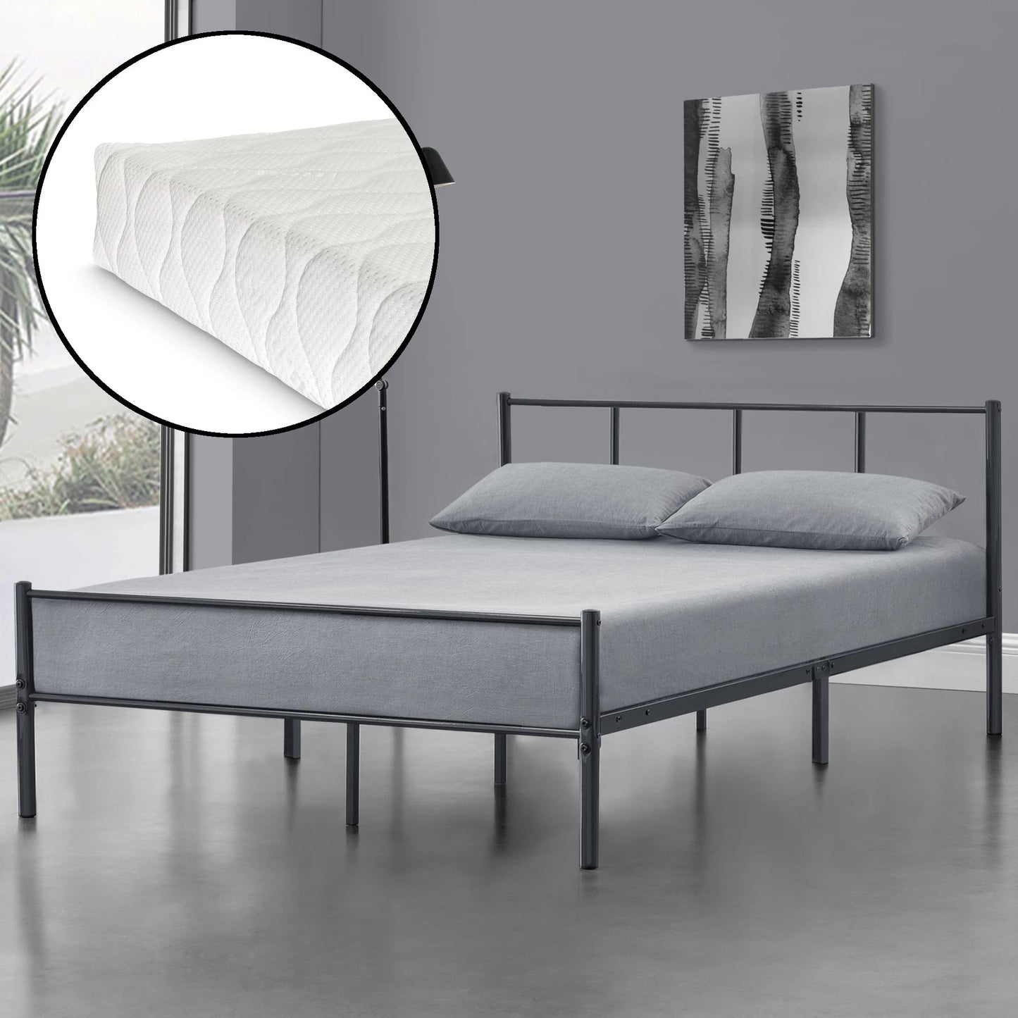 In And OutdoorMatch Metalen Bedframe Haylie - Met Matras - 140x200 cm - Donkergrijs - Modern Design bed twee personen