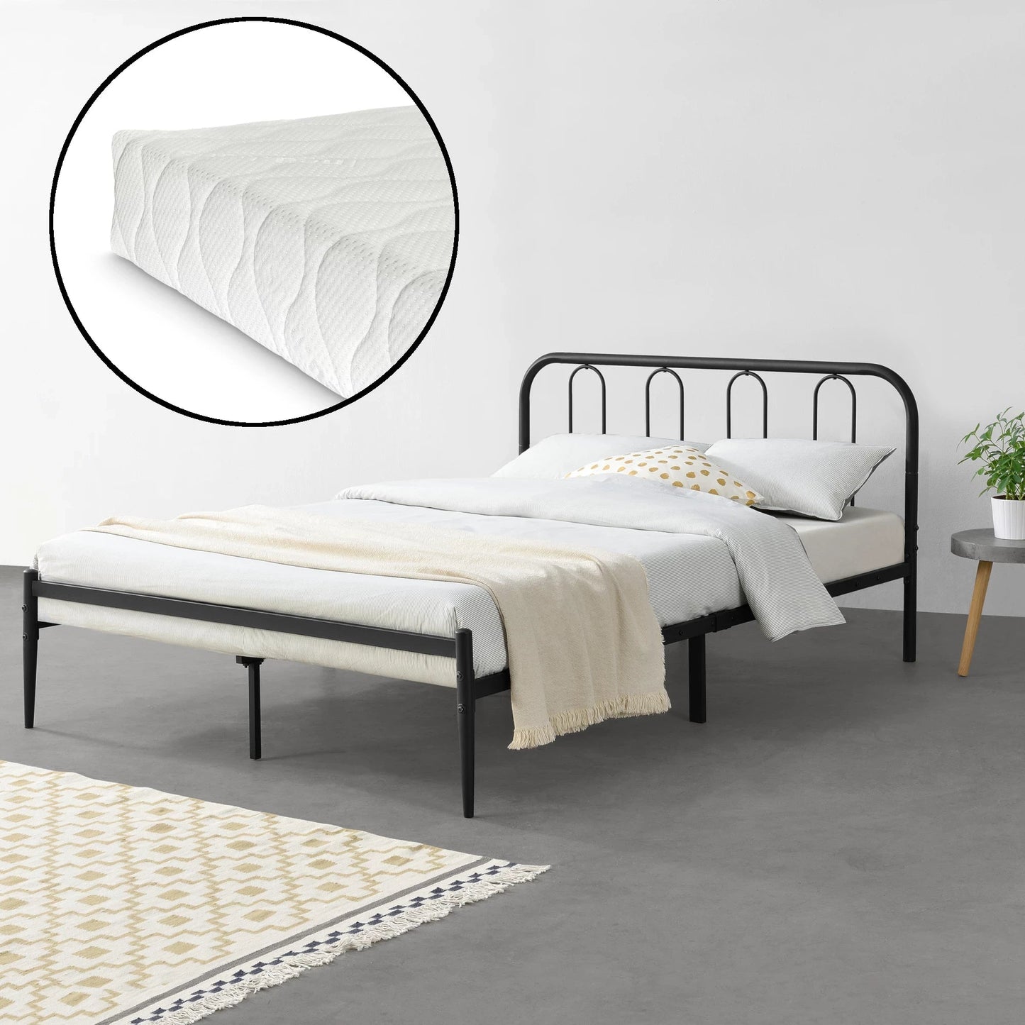 In And OutdoorMatch Metalen Bedframe Laurianne - Zwart - Met matras - 160x200 cm - Staal en Koudschuim - Modern Design bed twee personen