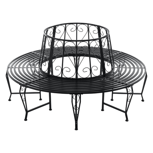 In And OutdoorMatch Metalen Boombank Penelope - Ø160x84 cm - Rond - Zwart - Staal - Weerbestendig Garden Bench