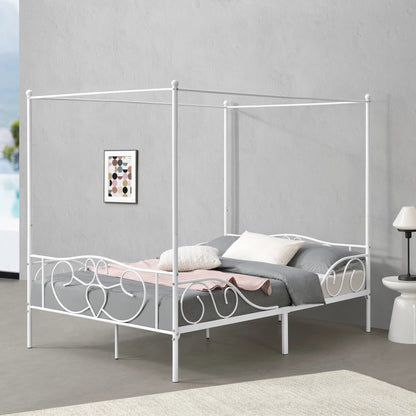 In And OutdoorMatch Metalen Hemelbed Alfonso - Met Bedbodem - 140x200 cm - Wit - Stabiel Frame - Minimalistisch Design bed twee personen