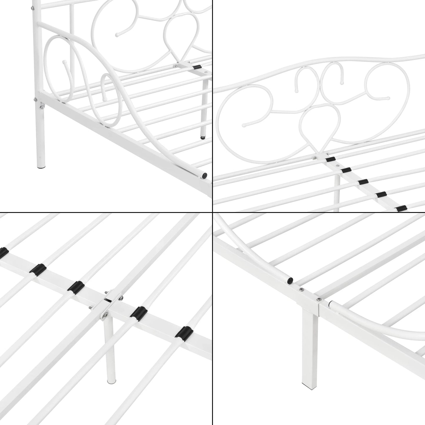 In And OutdoorMatch Metalen Hemelbed Alfonso - Met Bedbodem - 140x200 cm - Wit - Stabiel Frame - Minimalistisch Design bed twee personen