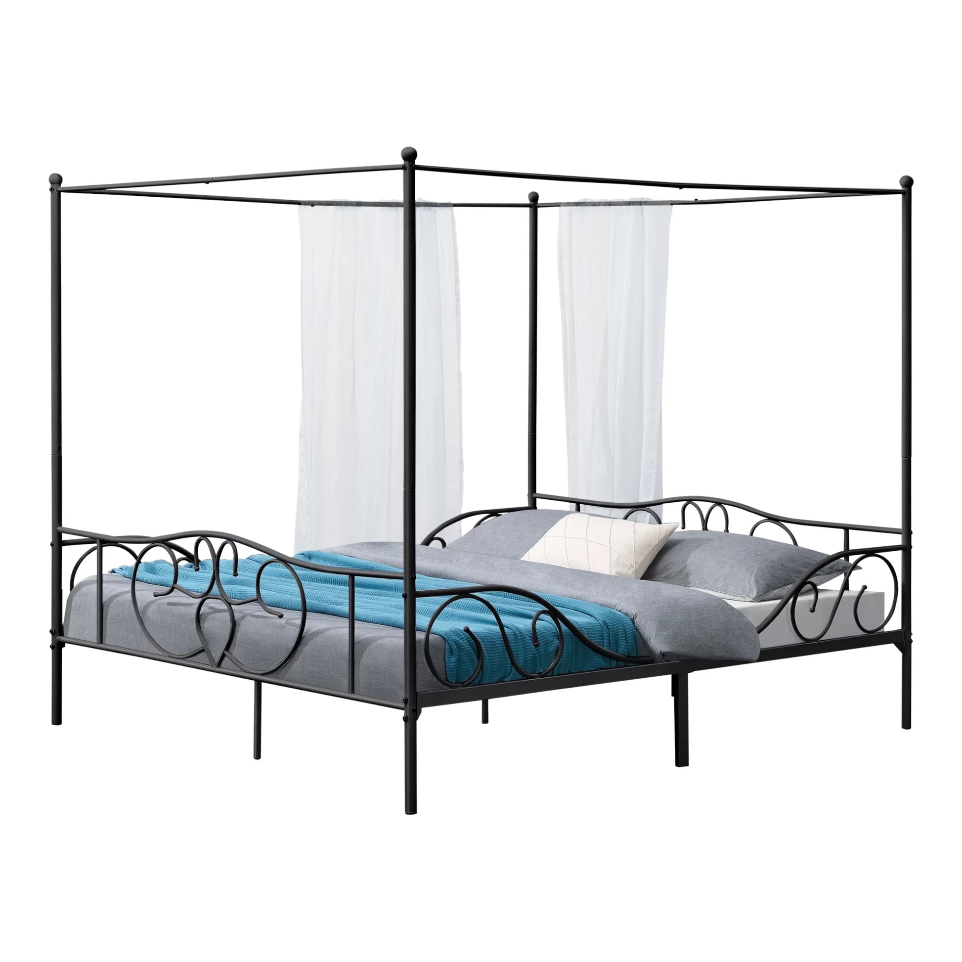 In And OutdoorMatch Metalen Hemelbed Ima - Met Bedbodem - 180x200 cm - Zwart - Stabiel Frame - Minimalistisch Design bed twee personen