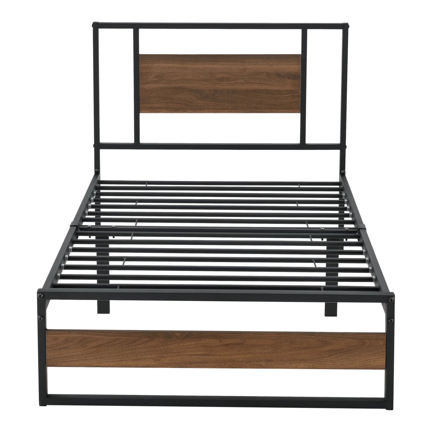 In And OutdoorMatch Metalen bed Enrique - Bedframe - 90x200 cm - Zwart en Walnoot - Modern design Eén persoon slapen