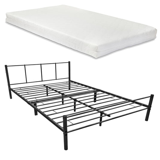 In And OutdoorMatch Metalen bed Selena - Met bedbodem - Met matras - Zwart - 160x200 cm - Modern design bed twee personen