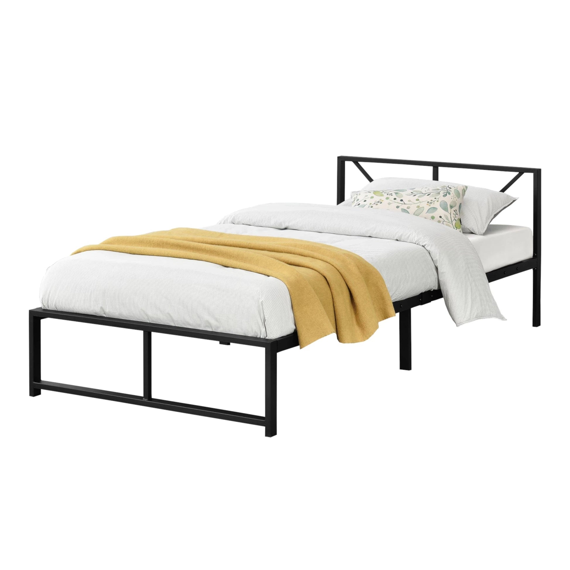 In And OutdoorMatch Metalen bed Skyla - Bedframe - Met bedbodem - Zwart - 90x200 - Staal - Modern design Bedframe