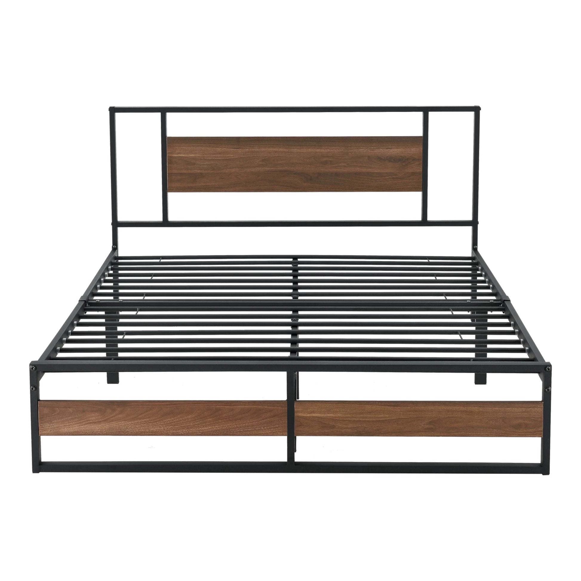 In And OutdoorMatch Metalen bed Vanessa - Bedframe - 140x200 cm - Zwart en Walnoot - Modern design Eén persoon slapen