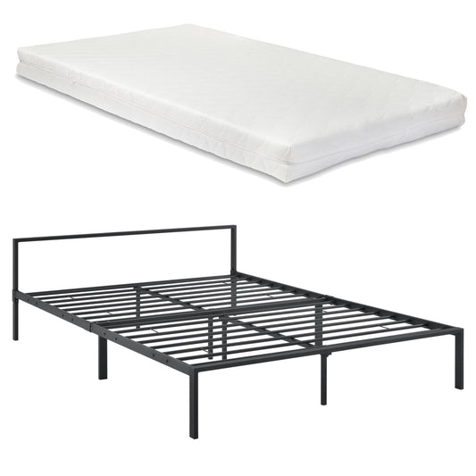 In And OutdoorMatch Metalen bedframe Hilario - Zwart - Met matras - 140x200 cm - Staal en koudschuim - Modern design Eén persoon slapen