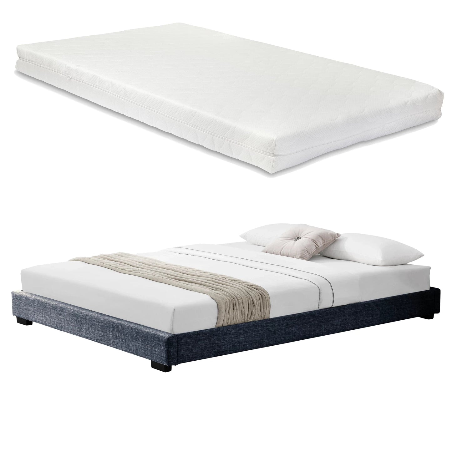 In And OutdoorMatch Modern bedframe Waino - Stof - Met matras - 140x200 - Donkergrijs - Klassiek design Bedframe