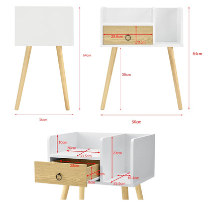 In And OutdoorMatch Modern nachtkastje Isom - 64x50x36 cm - Wit en Hout - Spaanplaat en Vurenhout - Modern Design Kast