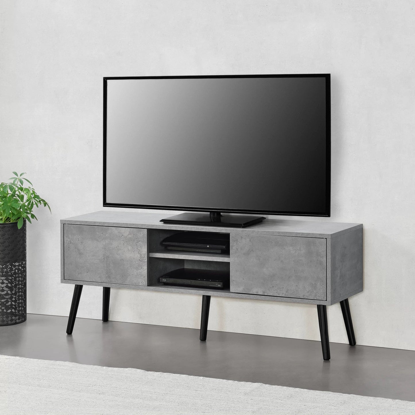 In And OutdoorMatch Mona-meubel Laurie - 120x29,5x46,5 cm - Betonkleurig - Spaanplaat en Hout - Stijlvol design TV cabinet